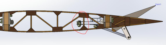 Control system looking from the wing butt: won't clear the compression struts